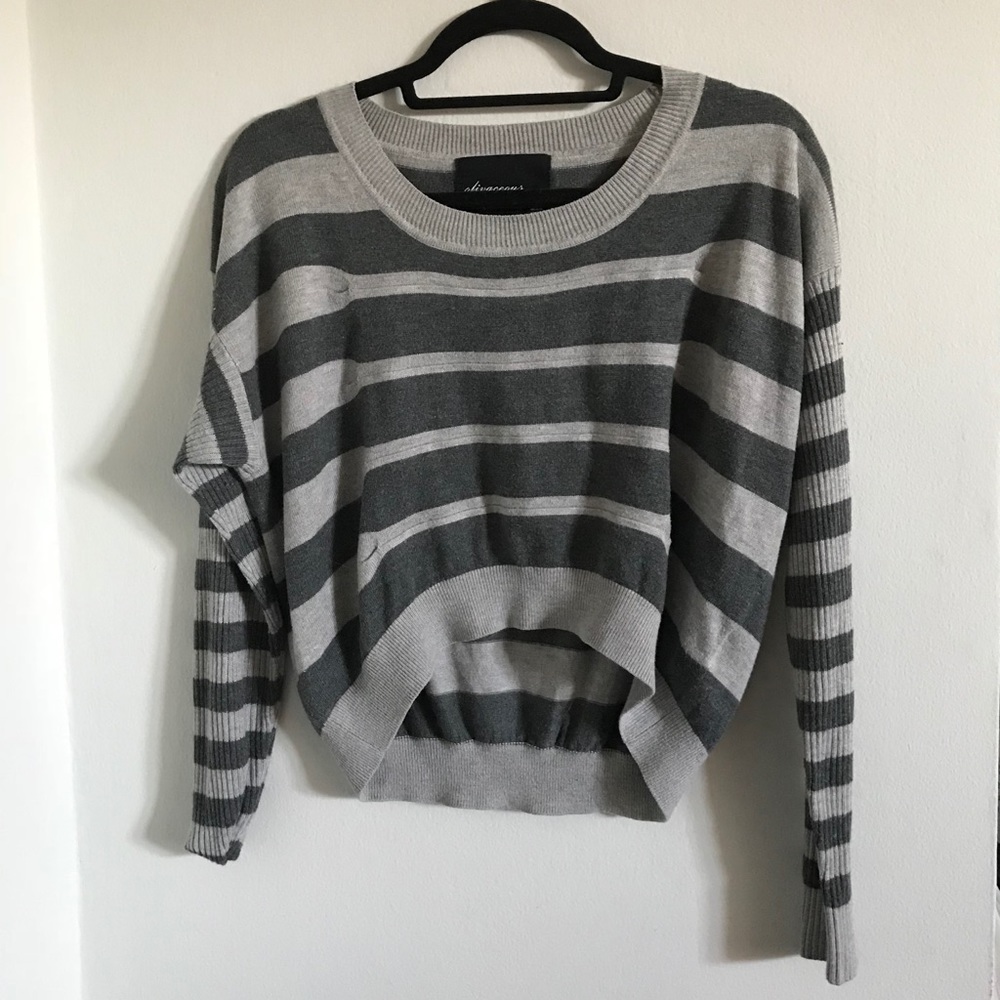 OLIVACEOUS Striped crop sweater